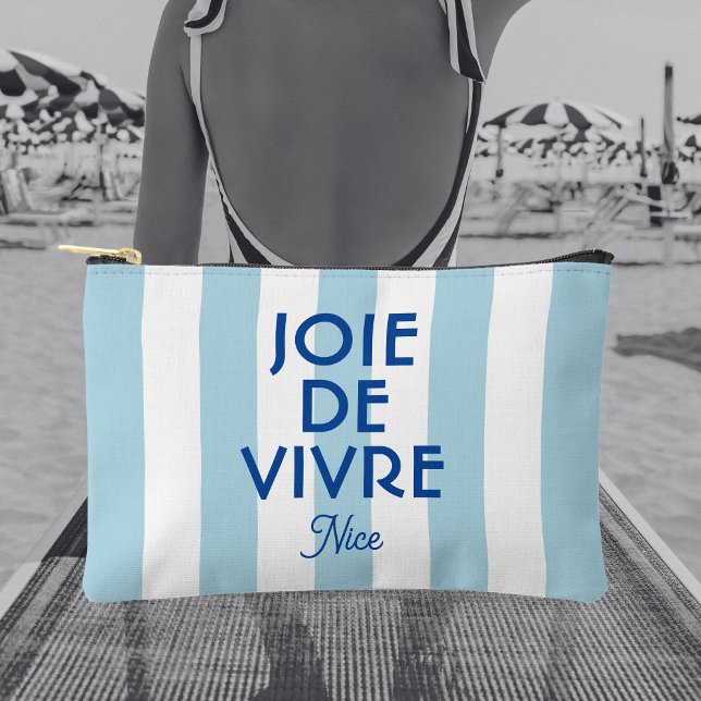 Joie De Vivre Nice Blue Cabana Stripe French Accessory Pouch (Creator Uploaded)