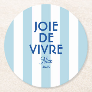 Joie De Vivre Nice Blue Cabana Stripe French Round Paper Coaster