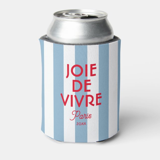 Joie De Vivre Paris French Blue Cabana Stripe Can Cooler (Can Back)