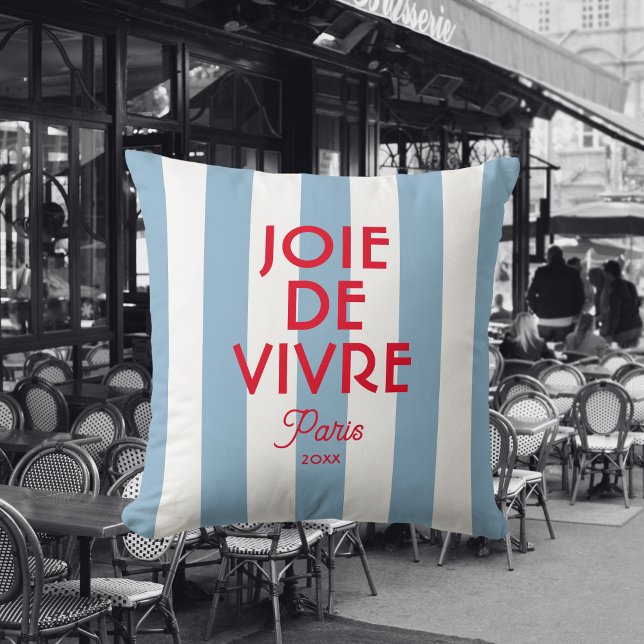 Joie De Vivre Paris French Blue Cabana Stripe  Cushion (Creator Uploaded)