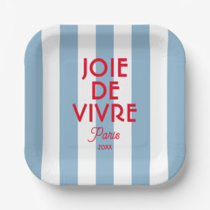 Joie De Vivre Paris  French Blue Cabana Stripe Paper Plate