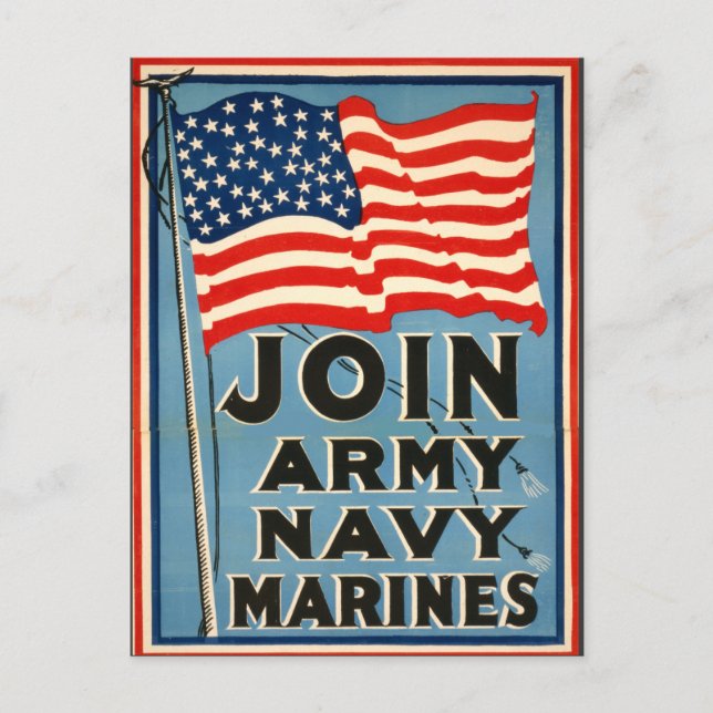 Join Army, Navy, Marines WPA 1917 Postcard (Front)