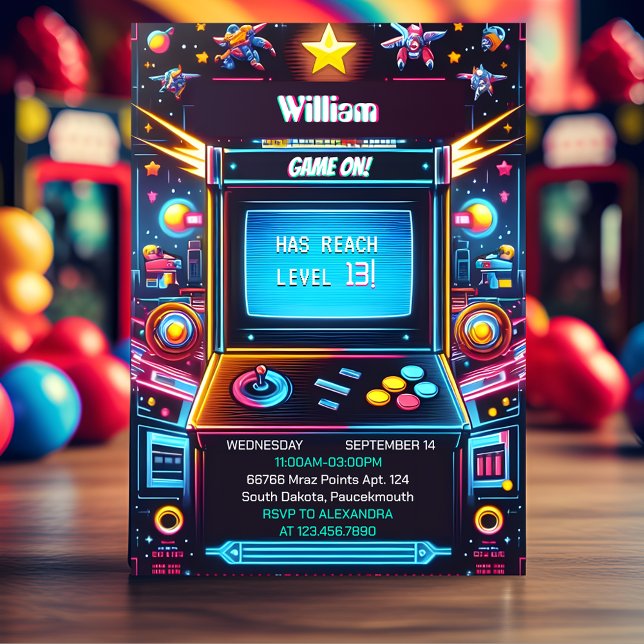 Join Boy Cool Kids Gaming Level Up 13th Birthday Invitation (Creator Uploaded)