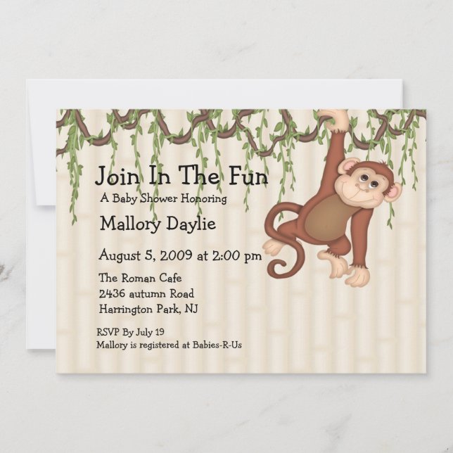 Join In The Fun Monkey Baby Shower Invitation (Front)