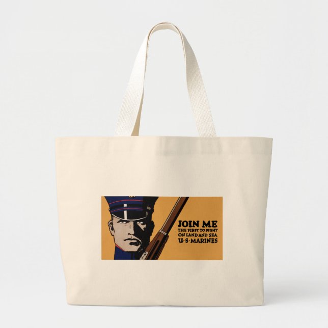 Join Me ~ US Marines Large Tote Bag (Front)