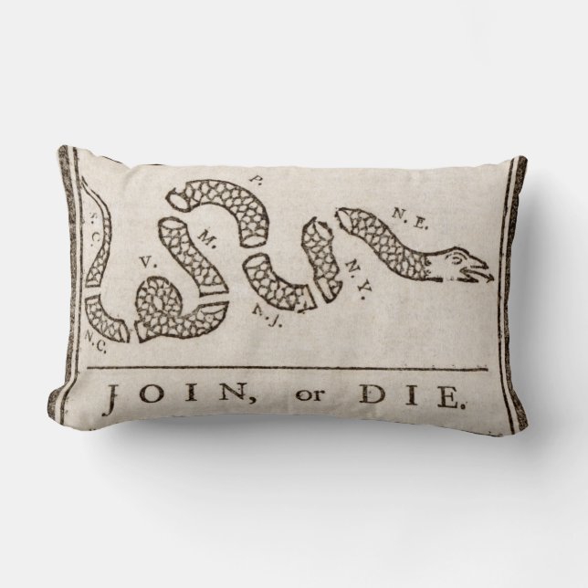 Join or Die Benjamin Franklin Political Cartoon    Lumbar Cushion (Front)