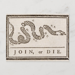Join or Die Benjamin Franklin Political Cartoon  Postcard