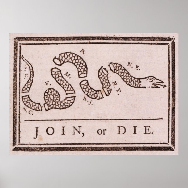 Join or Die Benjamin Franklin Political Cartoon Poster (Front)
