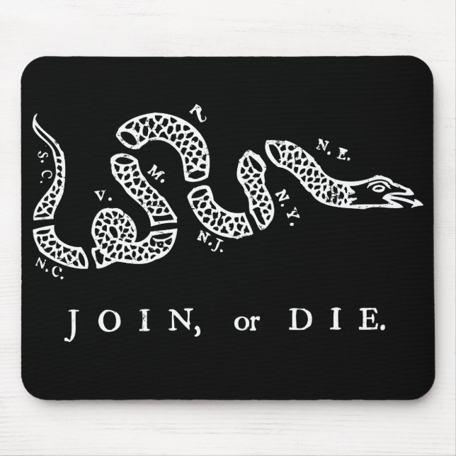 join or die distressed white graphic mouse pad (Front)
