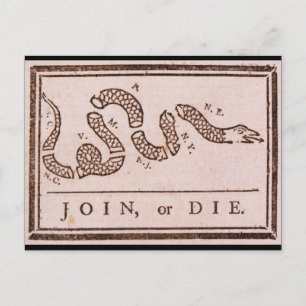 Join or Die ORIGINAL Benjamin Franklin Cartoon Postcard