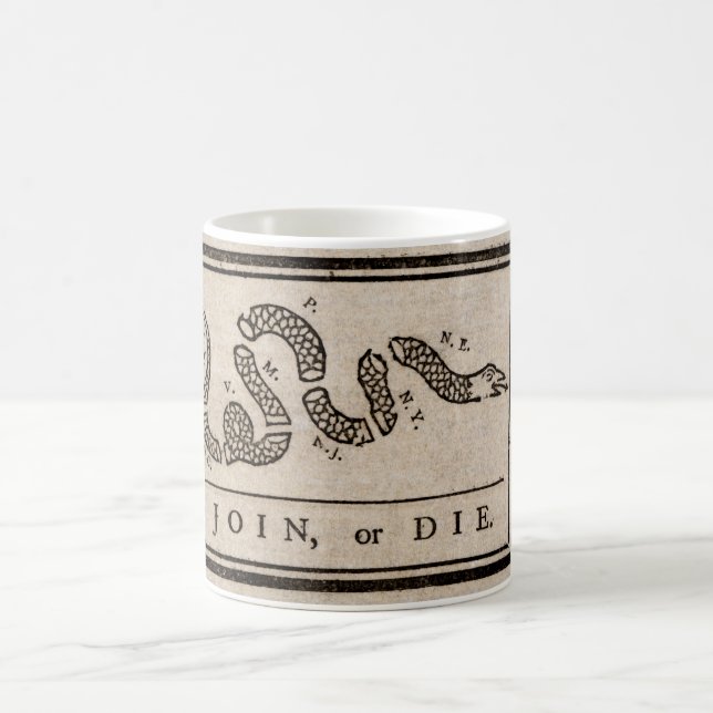 Join or Die Political Cartoon by Benjamin Franklin Coffee Mug (Center)