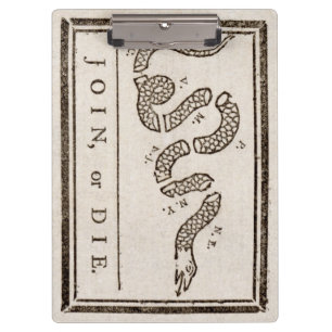 Join or Die Rattlesnake: Cartoon Benjamin Franklin Clipboard