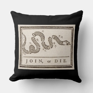 Join or Die Rattlesnake: Cartoon Benjamin Franklin Cushion