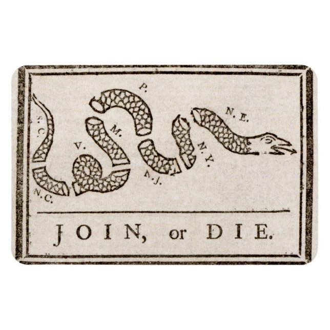 Join or Die Rattlesnake: Cartoon Benjamin Franklin Magnet (Horizontal)