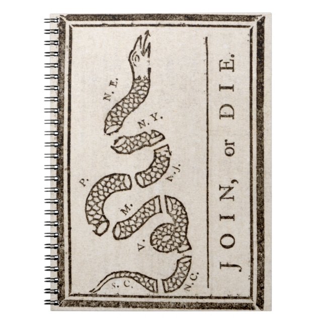 Join or Die Rattlesnake: Cartoon Benjamin Franklin Notebook (Front)