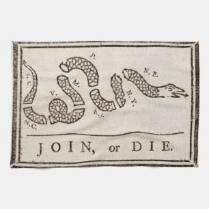 Join or Die Rattlesnake: Cartoon Benjamin Franklin Tea Towel