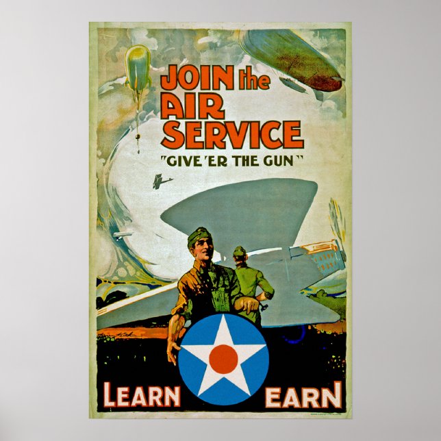 Join The Air Service ~ Give 'Er The Gun Poster (Front)