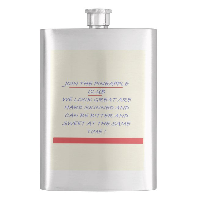 JOIN THE CLUB FUN MESSAGE BLUE AND RED HIP FLASK (Front)