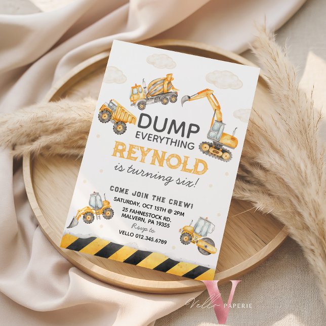 Join the Crew Dump Trucks Construction Birthday Invitation (Creator Uploaded)