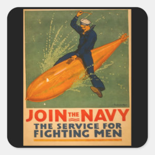 Join the navy vintage poster square sticker