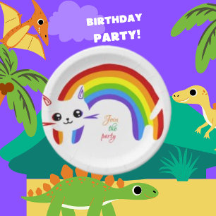 Join the Party, Cat Cute Rainbow Paper Plate