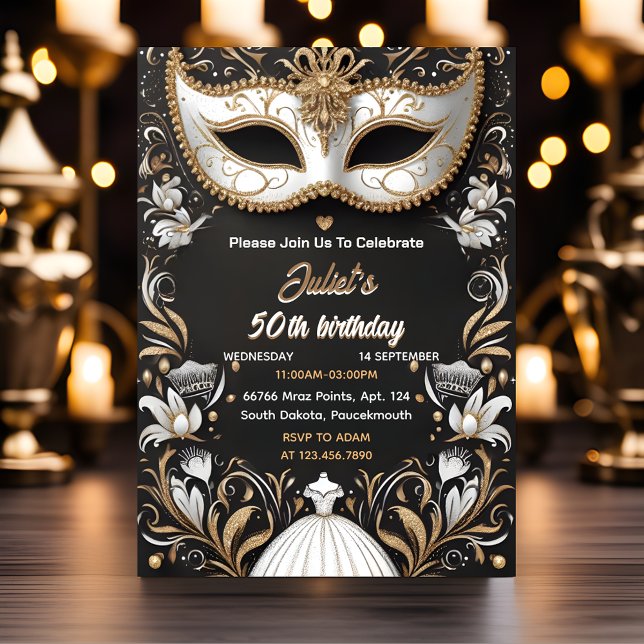 Join Tutu Black Gold Chic Masquerade 50th Birthday Invitation (Creator Uploaded)