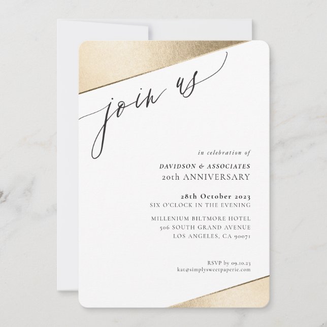 JOIN US calligraphy stylish formal gold edge black Invitation (Front)