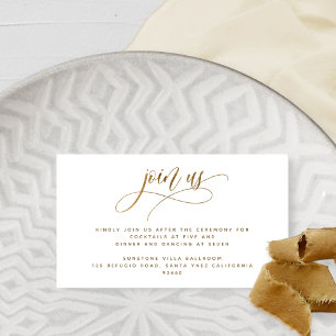 Join Us, Elegant Modern Calligraphy Reception Gold Enclosure Card