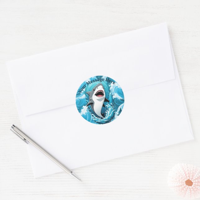Join Us For a Bite Shark Classic Round Sticker (Envelope)