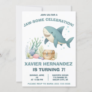 Join us for a Jaw-Some Celebration! Shark Birthday Invitation