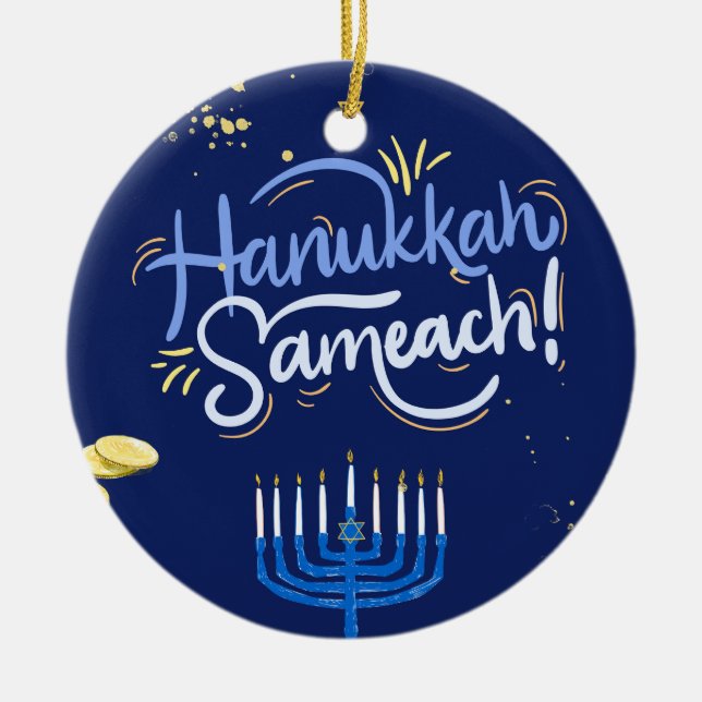 Join Us for a Joyous Hanukkah Celebration!"  Ceramic Ornament (Front)