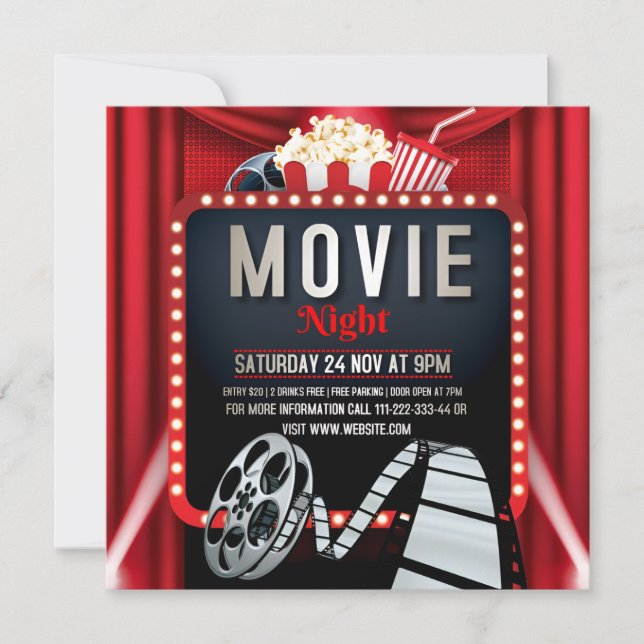 Join Us for a Movie Night Birthday Celebration! Invitation (Front)