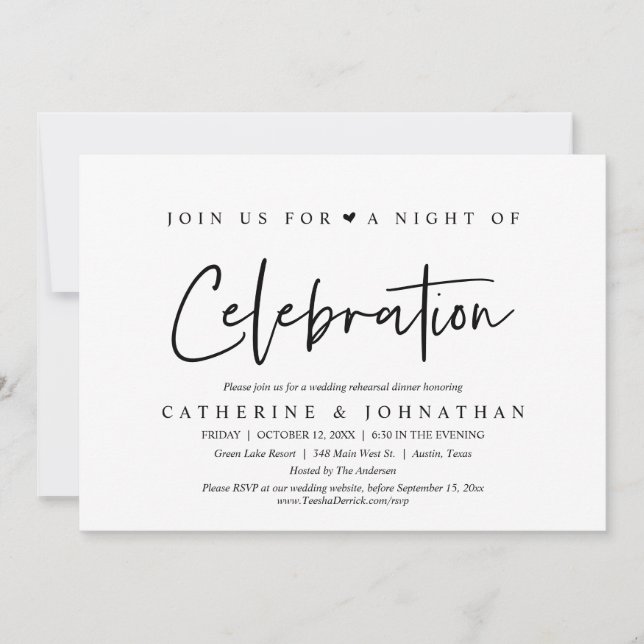 Join us for a night of celebration, Wed Rehearsal Invitation (Front)