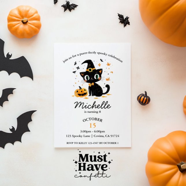 Join Us For a Purrrfectly Spooky Kids Birthday Cat Holiday Card (Creator Uploaded)