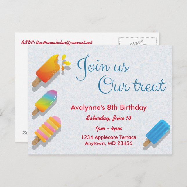 Join Us Our Treat Popsicle Postcard Invitation (Front/Back)