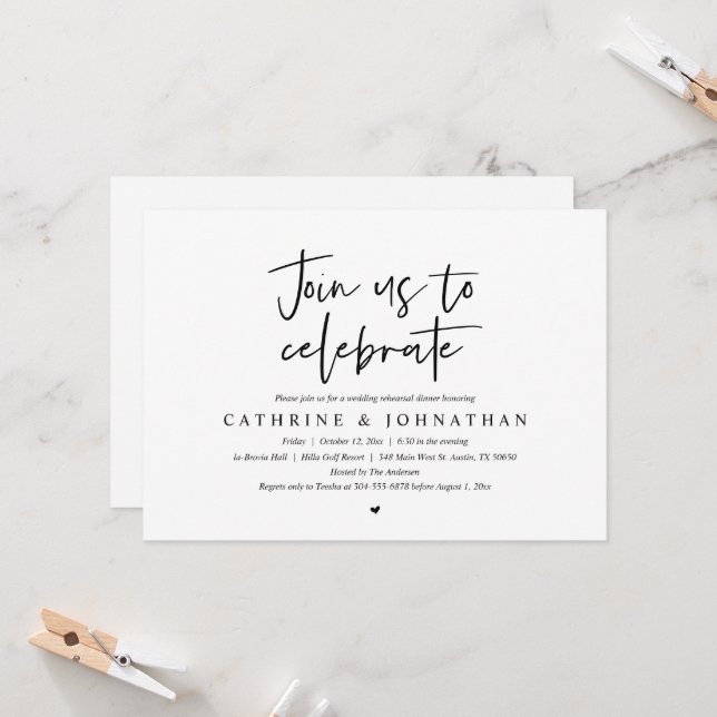 Join us to celebrate, Wedding Rehearsal Dinner Invitation (Front/Back In Situ)