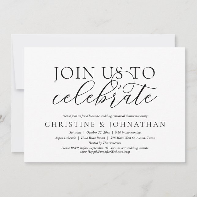 Join Us To Celebrate, Wedding Rehearsal Dinner Invitation (Front)
