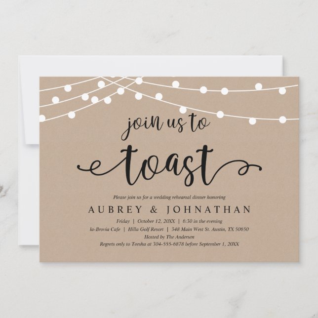 Join us to toast, Rustic Kraft Rehearsal Dinner Invitation (Front)