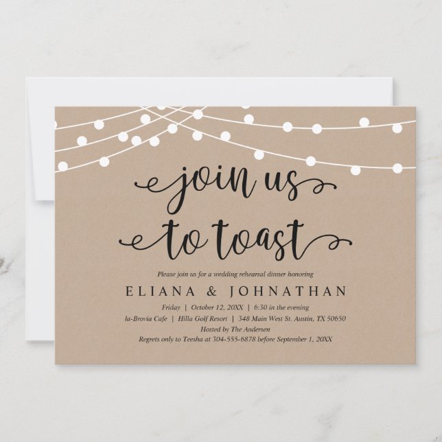 Join us to toast, Rustic Wedding Rehearsal Dinner Invitation (Front)