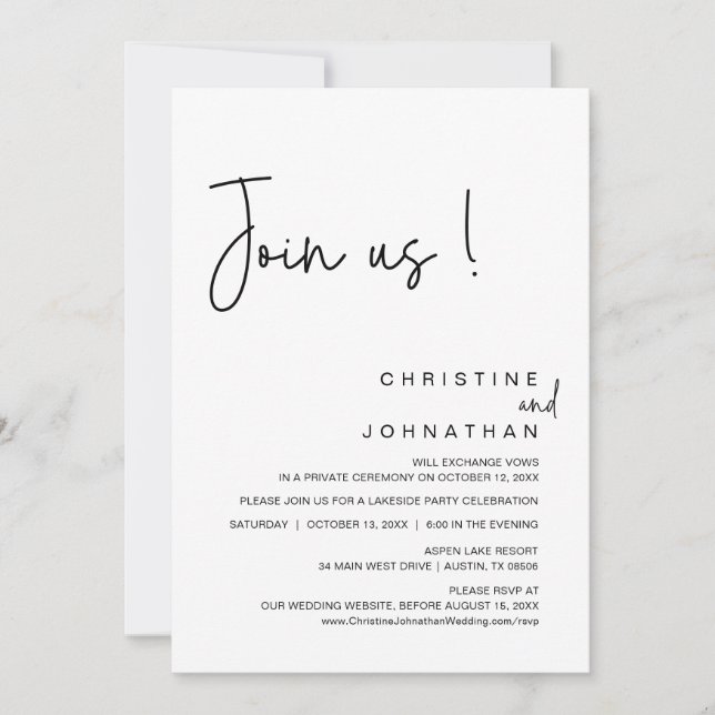 Join Us, Wedding Elopement Dinner, Party, Dancing Invitation (Front)