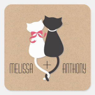 Joined Cat Tails Couple Monogram Wedding Square Sticker