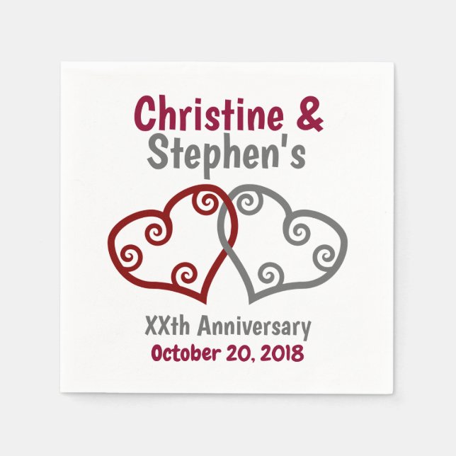 Joined Hearts Milestone Anniversary Napkin (Front)