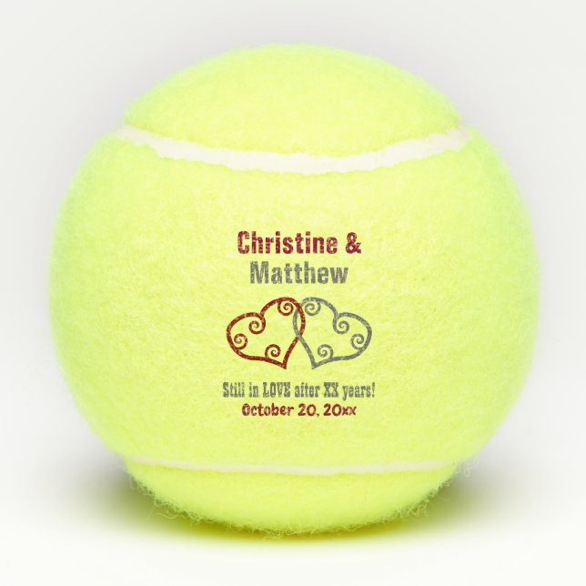 Joined Hearts Wedding Anniversary Favour Tennis Balls (Back)