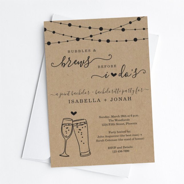 Joint Bachelor & Bachelorette Party Bubbles & Brew Invitation (Creator Uploaded)