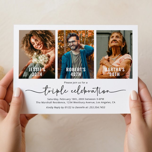 Joint Birthday 3 Photo Invitation (Creator Uploaded)
