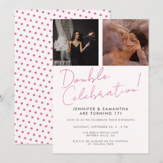 Joint Birthday Double Celebration Pink Girly Photo Invitation