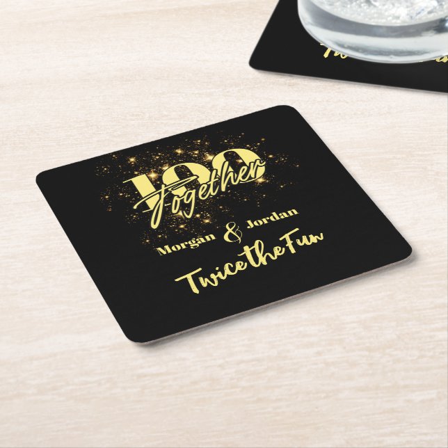 Joint Birthday Double Celebration Twice the Fun Square Paper Coaster (Angled)