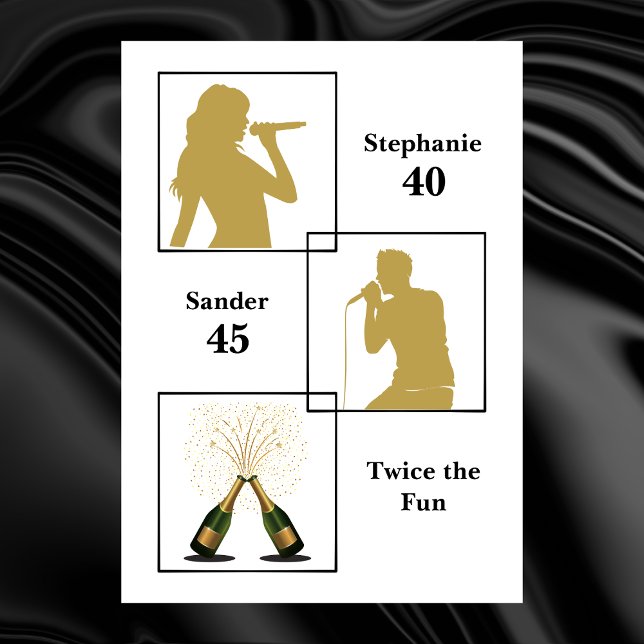 Joint Birthday Double the Fun Black Gold Invitation (Creator Uploaded)
