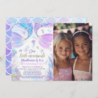 Joint Birthday Mermaid Photo Birthday Invitation
