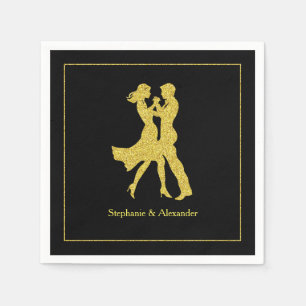 Joint Birthday Party Adults Golden Dance Couple Napkin